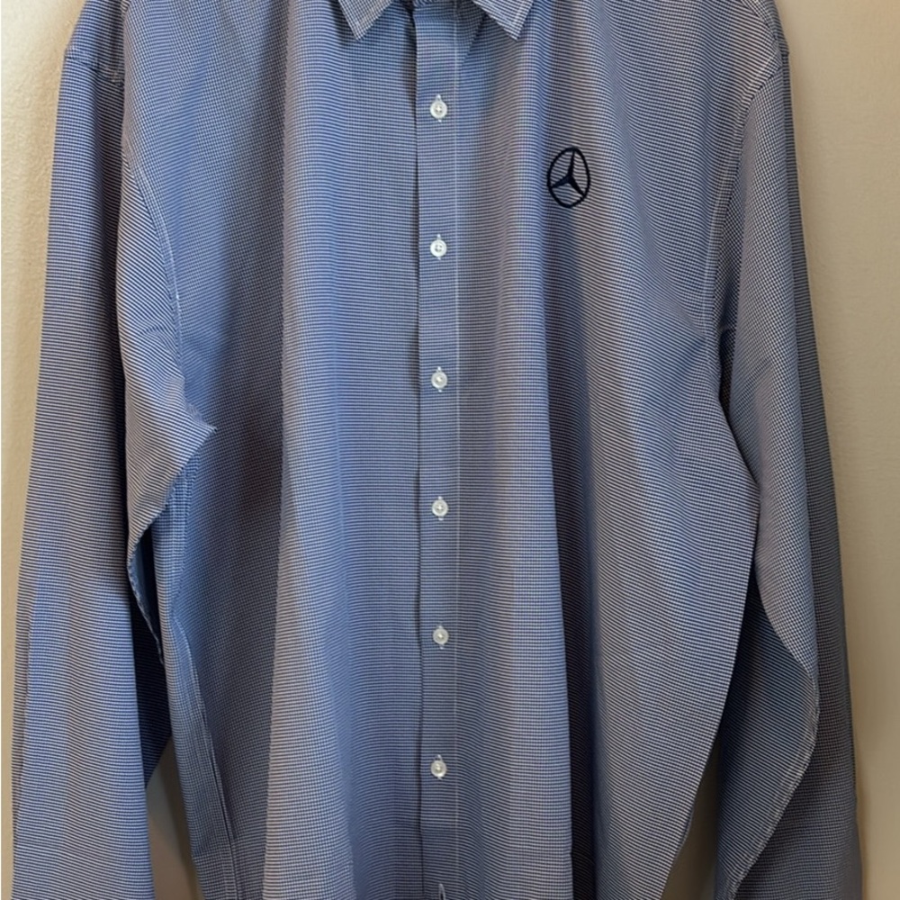 Men’s Mercedes Benz Logo Blue Checked Dress Shirt size XL NEW